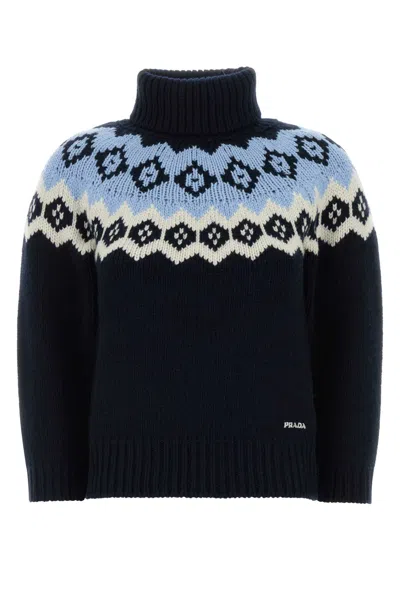 Prada Dark Blue Wool Blend Sweater In Multi