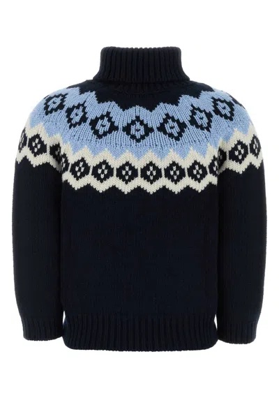 Prada Dark Blue Wool Blend Sweater In Multi