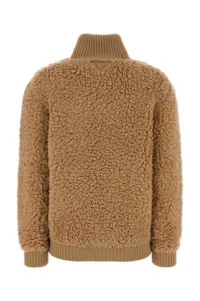 Prada Camel Wool Blend Cardigan In White