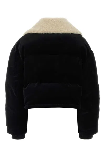 Gucci Velvet Padded Jacket Shearling Collar Quilting In Black