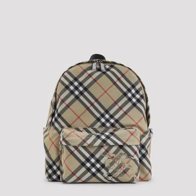 Burberry Check Pattern Backpack With Front Pocket In Neutral