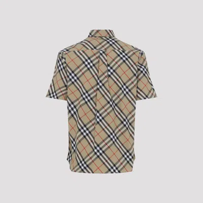Burberry Beige Shirt With Classic Collar And All-over Check Motif In Cotton Man In Brown