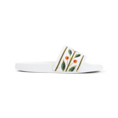 Casablanca Terry Slider Sandals Embroidered Strap Flat In White