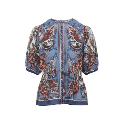 Farm Rio Paisley Scarf Shirt In Blue