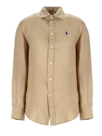 Polo Ralph Lauren Classic Linen Shirt In Brown