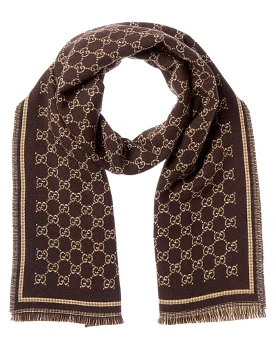 Gucci Gg Jacquard Wool Scarf In Sand