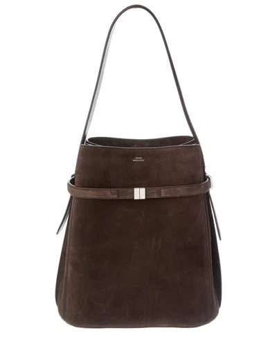 Totême Toteme Belted Suede Leather Bucket Bag In Brown