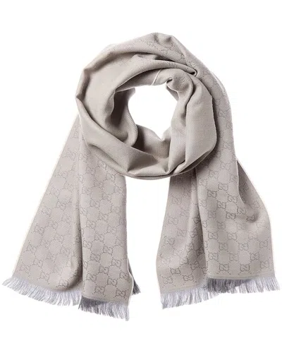 Gucci Gg Wool Scarf In Gray