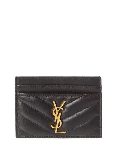 Saint Laurent Monogram Matelasse Lambskin Leather Card Holder In Black