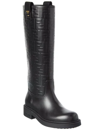 Fendi Filo Ff Leather Knee-high Boot In Black