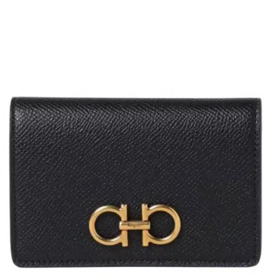 Ferragamo Gancini Compact Card Holder In Black