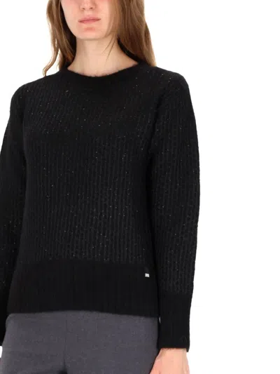 Herno Double Sequin-effect Knit Sweater With Crew Neck And Ribbed Edges In Black