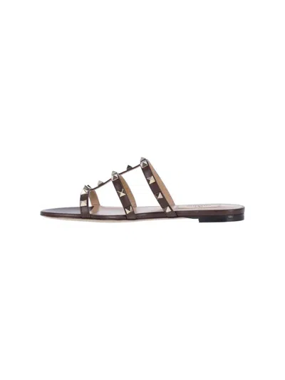 Valentino Garavani Black Calf Leather Bos Taurus Flat Sandals