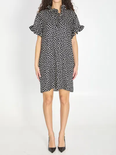 Chloé Short-sleeved Dots-print Silk Jacquard Mini Dress Clothing In Black