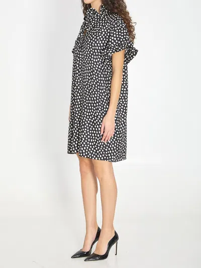 Chloé Short-sleeved Dots-print Silk Jacquard Mini Dress Clothing In Black