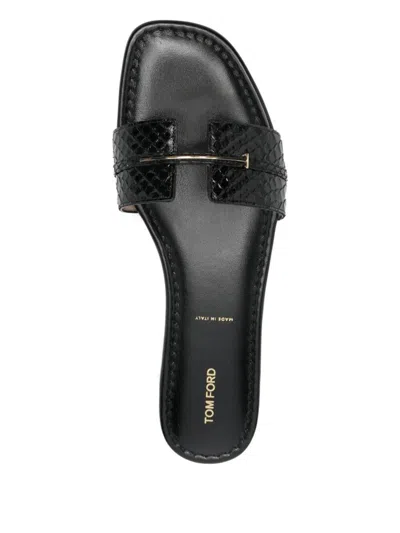 Tom Ford Python-effect Leather Flat Slides Shoes In Multi