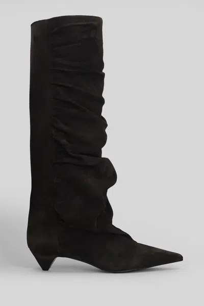 Lella Baldi Ruched Suede Knee-high Boots In Multi