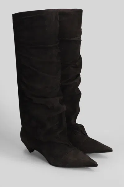 Lella Baldi Ruched Suede Knee-high Boots In Multi