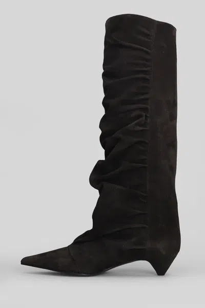 Lella Baldi Ruched Suede Knee-high Boots In Multi