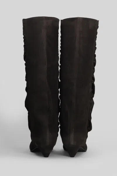 Lella Baldi Ruched Suede Knee-high Boots In Multi