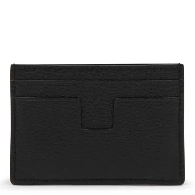 Tom Ford Soft Grain Leather T Line Classic Card Holder In Black