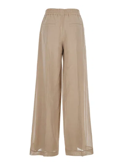 Brunello Cucinelli Beige Trousers With Elastic Waist And Welt Pockets In Cotton Organza Woman In Multi