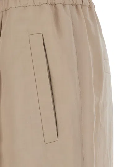 Brunello Cucinelli Beige Trousers With Elastic Waist And Welt Pockets In Cotton Organza Woman In Multi