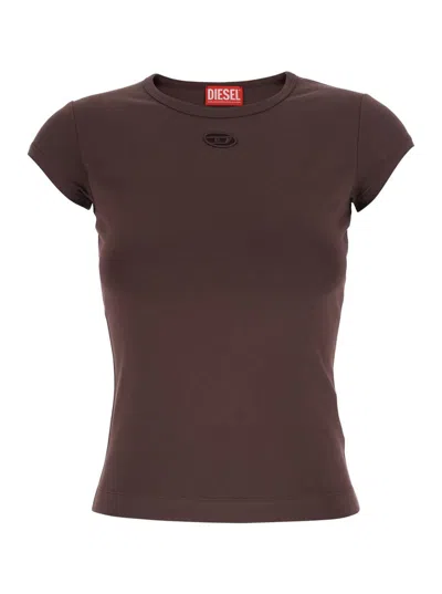 Diesel 'angie' Brown T-shirt With D-logo Plaque On The Front In Cotton Woman In Brown