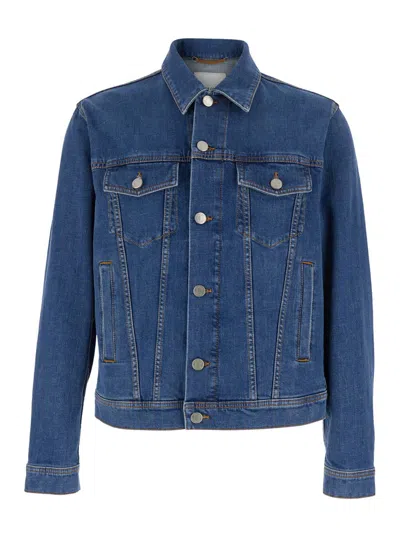 Jacob Cohen Blue Jacket With Classic Collar And Logo Patch On The Rear In Denim Man In Blue