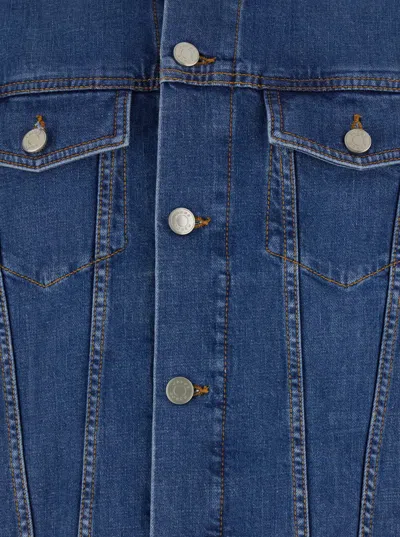 Jacob Cohen Blue Jacket With Classic Collar And Logo Patch On The Rear In Denim Man In Blue