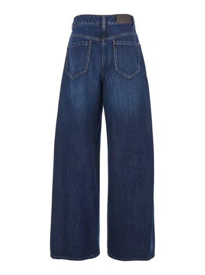 Brunello Cucinelli Blue Jeans With Five-pocket Design And Patch Logo On The Back In Denim Woman In Blue