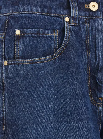Brunello Cucinelli Blue Jeans With Five-pocket Design And Patch Logo On The Back In Denim Woman In Blue