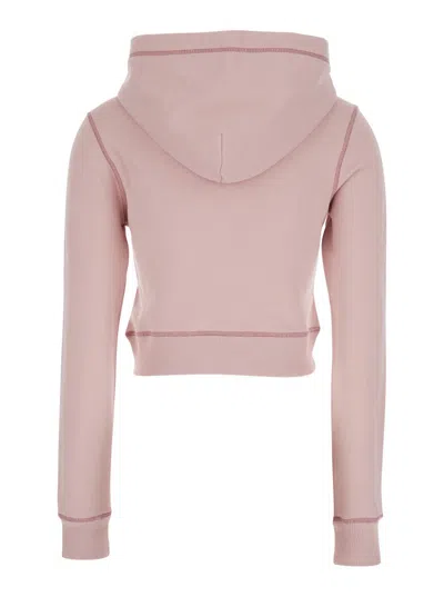 Diesel Pink Cropped Hoodie With Drawstring Hood And Rhinestoned Heart On The Front In Cotton Woman In Pink