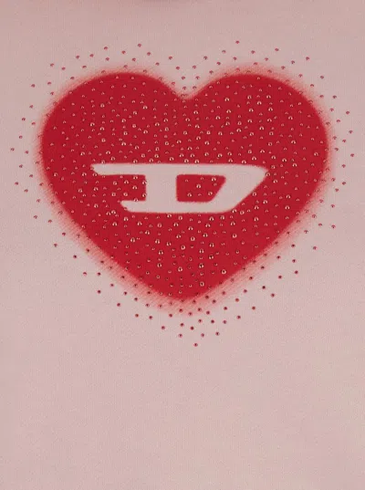 Diesel Pink Cropped Hoodie With Drawstring Hood And Rhinestoned Heart On The Front In Cotton Woman In Pink