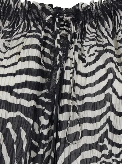 Blumarine Women Black And White Blouse With All-over Zebra Print And Boat Neckline In Viscose Woman In Black