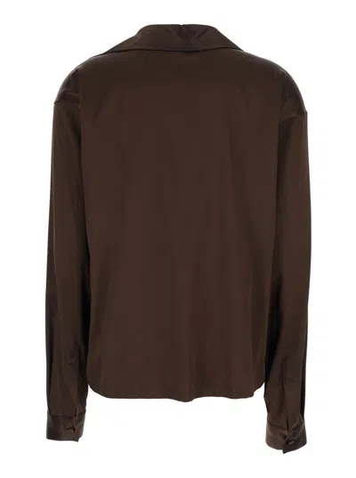 Tom Ford Brown Blouse With V Neck And Wide Pointed Collar In Silk Stretch Woman In Brown