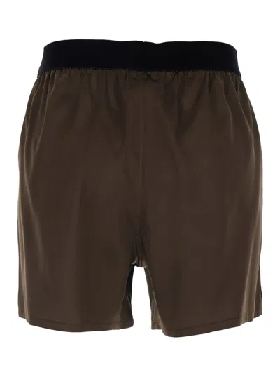 Tom Ford Brown Shorts With Elastic Waist With Logo Lettering In Silk Stretch Woman In Brown