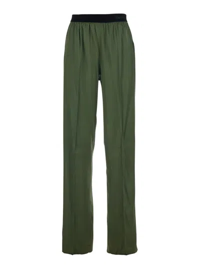 Tom Ford Green Pants With Elastic Waist With Logo Lettering In Silk Stretch Woman In Green