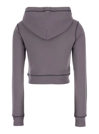 Diesel Grey Cropped Hoodie With Drawstring Hood And Rhinestoned Heart On The Front In Cotton Woman In Gray