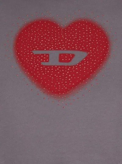 Diesel Grey Cropped Hoodie With Drawstring Hood And Rhinestoned Heart On The Front In Cotton Woman In Gray