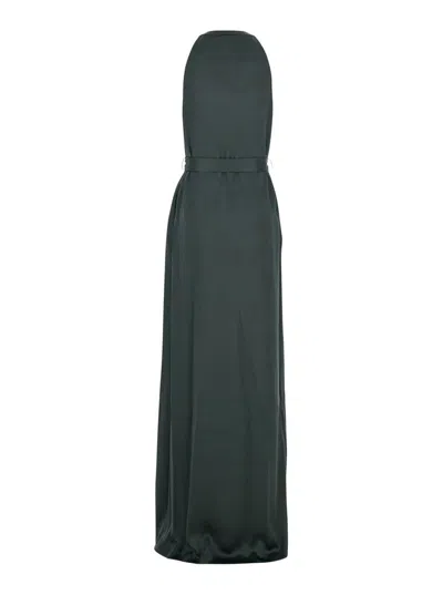 Tom Ford Green Sleeveless Long Dress With Halterneck And Front Belt In Viscose Blend Woman In Green