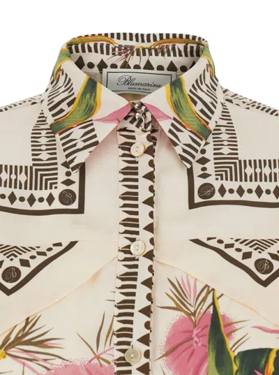 Blumarine Multicolor Shirt With All-over Floral Print And Pointed Collar In Viscose Woman In Multi