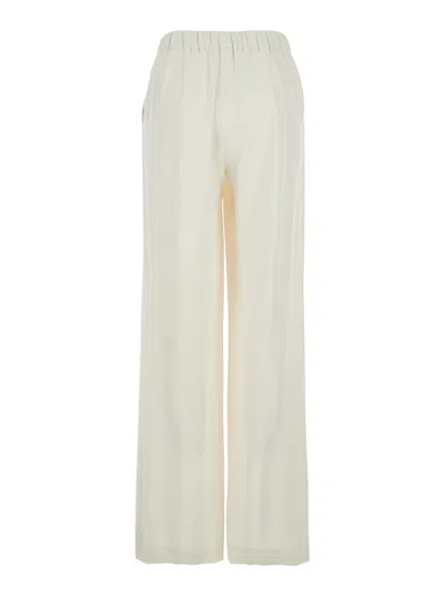 P.a.r.o.s.h White Pants With Elastic Waist And Wide Leg In Fabric Woman In White