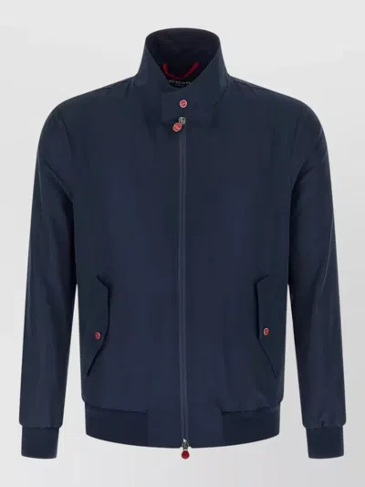 Kiton Cima Jacket Structured Cut Mandarin Collar In Blue