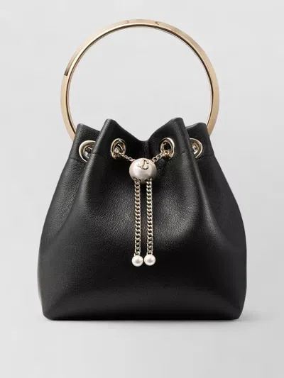 Jimmy Choo Bon Bon Leather Bucket Chain Shoulder Bag In Black