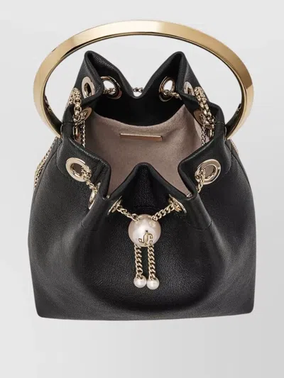 Jimmy Choo Bon Bon Leather Bucket Chain Shoulder Bag In Black