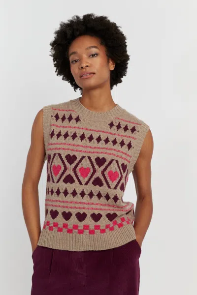 Chinti & Parker Warm-oatmeal Wool-cashmere Hearts And Diamonds Tank In Blue