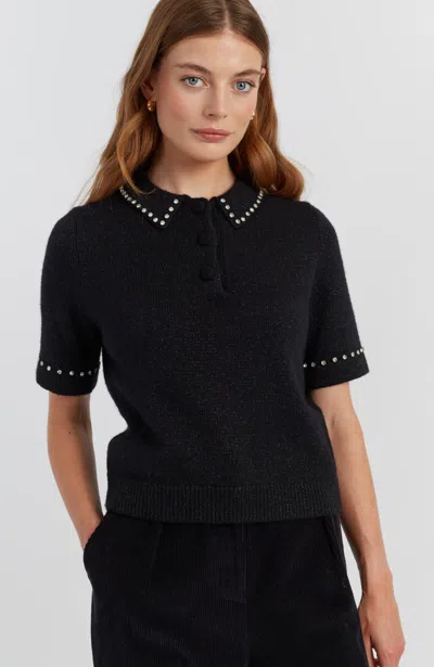 Chinti & Parker Black Laura Whitmore Diamonte Polo Top In Black