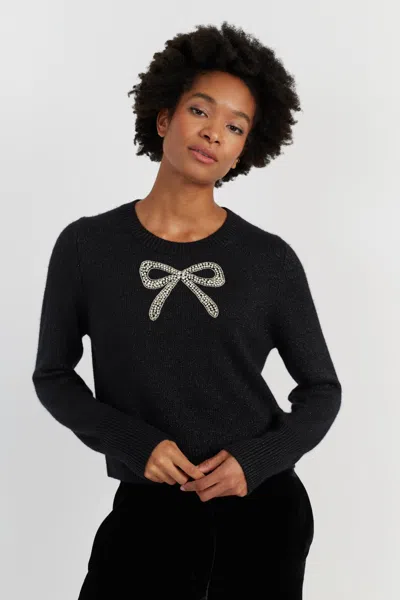 Chinti & Parker Black Laura Whitmore Embellished Bow Sweater In Black