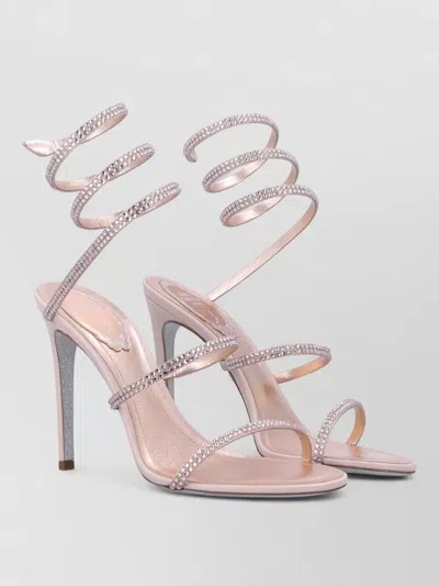 René Caovilla Lace Up Stiletto Sandals Open Toe Spiral In Pink